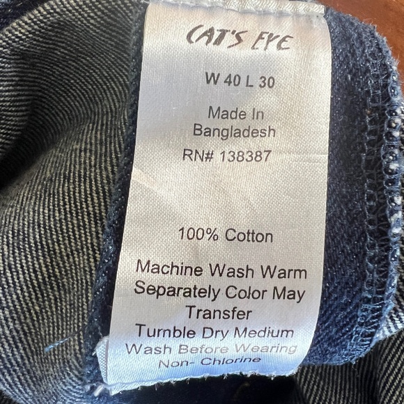 Men's CAT'S EYE Classic High Rise Straight Leg Dark Blue Denim Jeans 40x30 - Picture 6 of 6